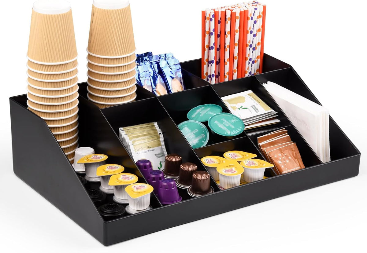 Coffee Condiment Organizer Holder 10-Compartment Black