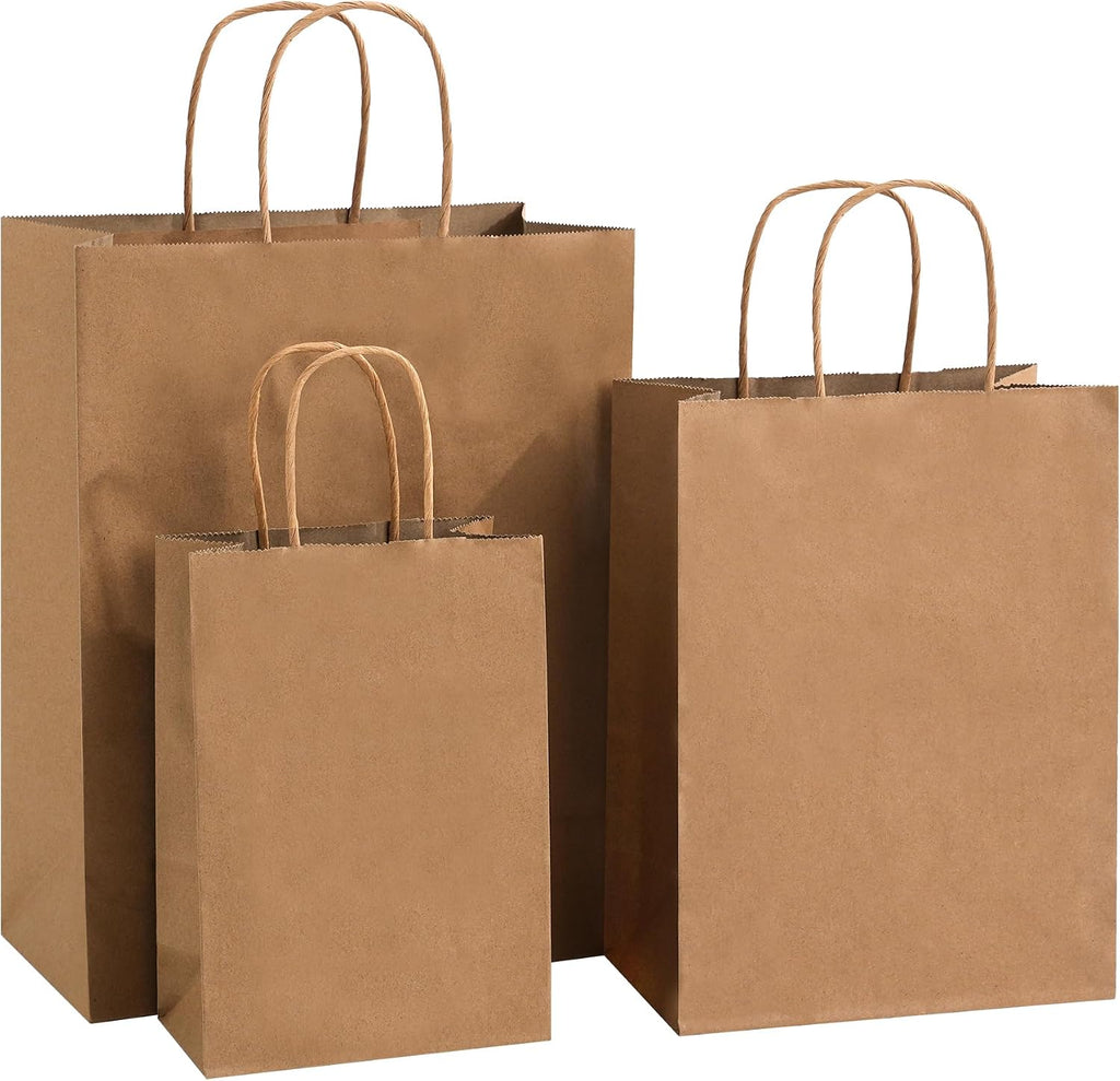 Brown Kraft Paper Gift Bags 90 Pack 3 Sizes with Handles Bulk