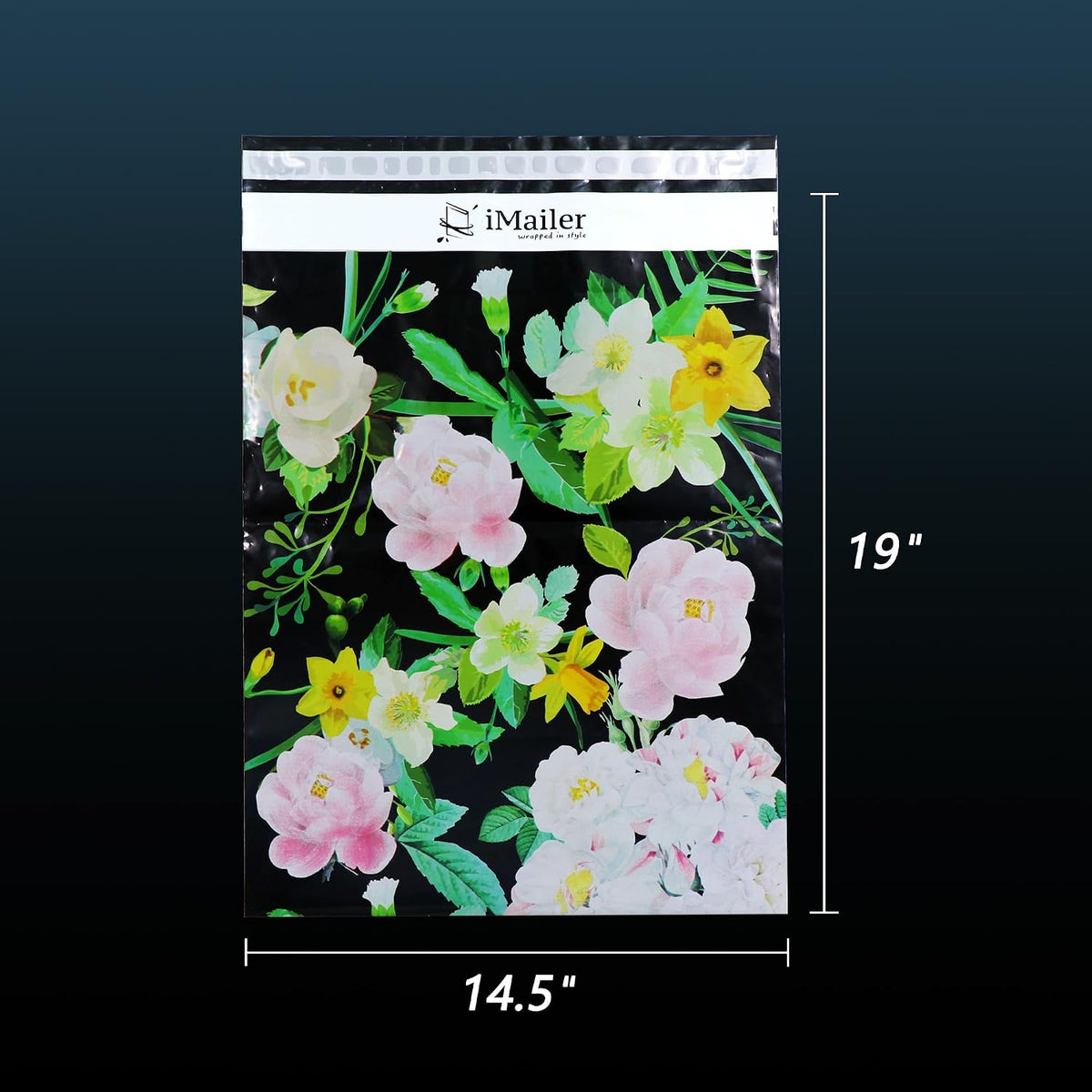 100 Count - 14.5" x 19" Poly Mailer Mailing Black Flower Envelope