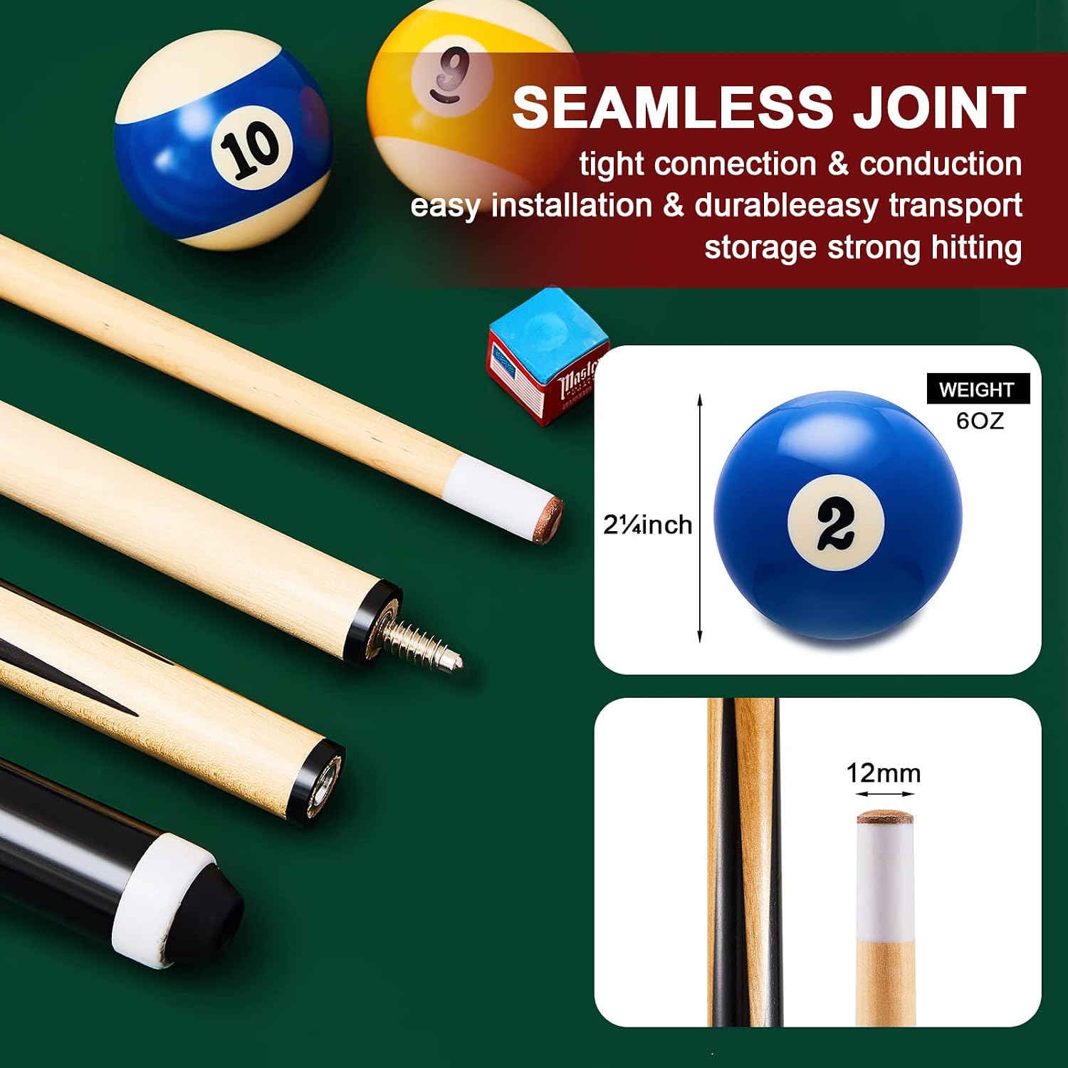 71 Pcs Premium Pool Table Accessories Set | Billiard Set, Pool Ball, Cue Sticks with Tip, Triangle Rack, Chalk, Brush