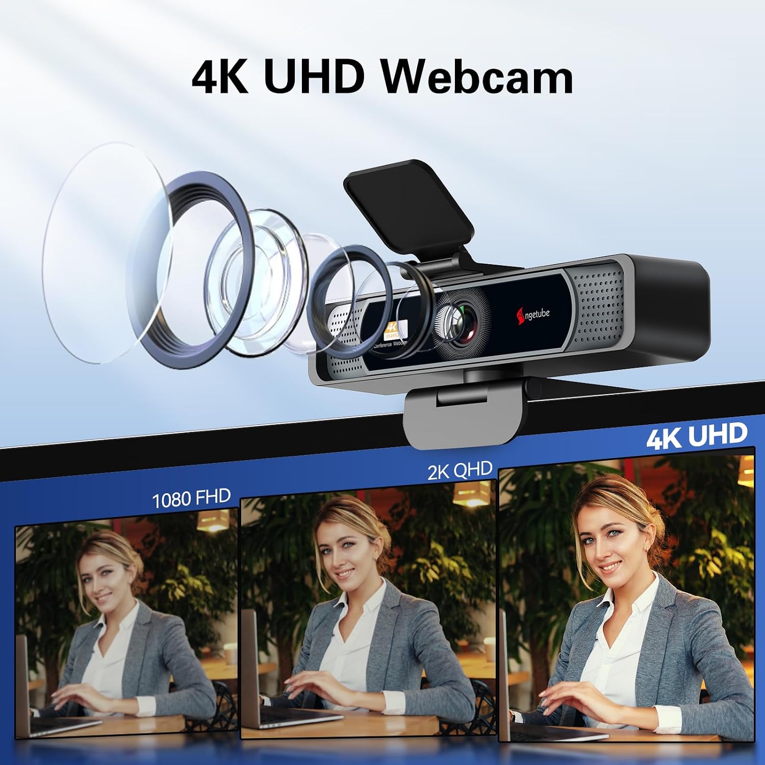 Wide Angle 4K Webcam for PC, 120° FOV Video Conference Web Camera | PDAF Autofocus, 2 Noise-Cancelling Mics