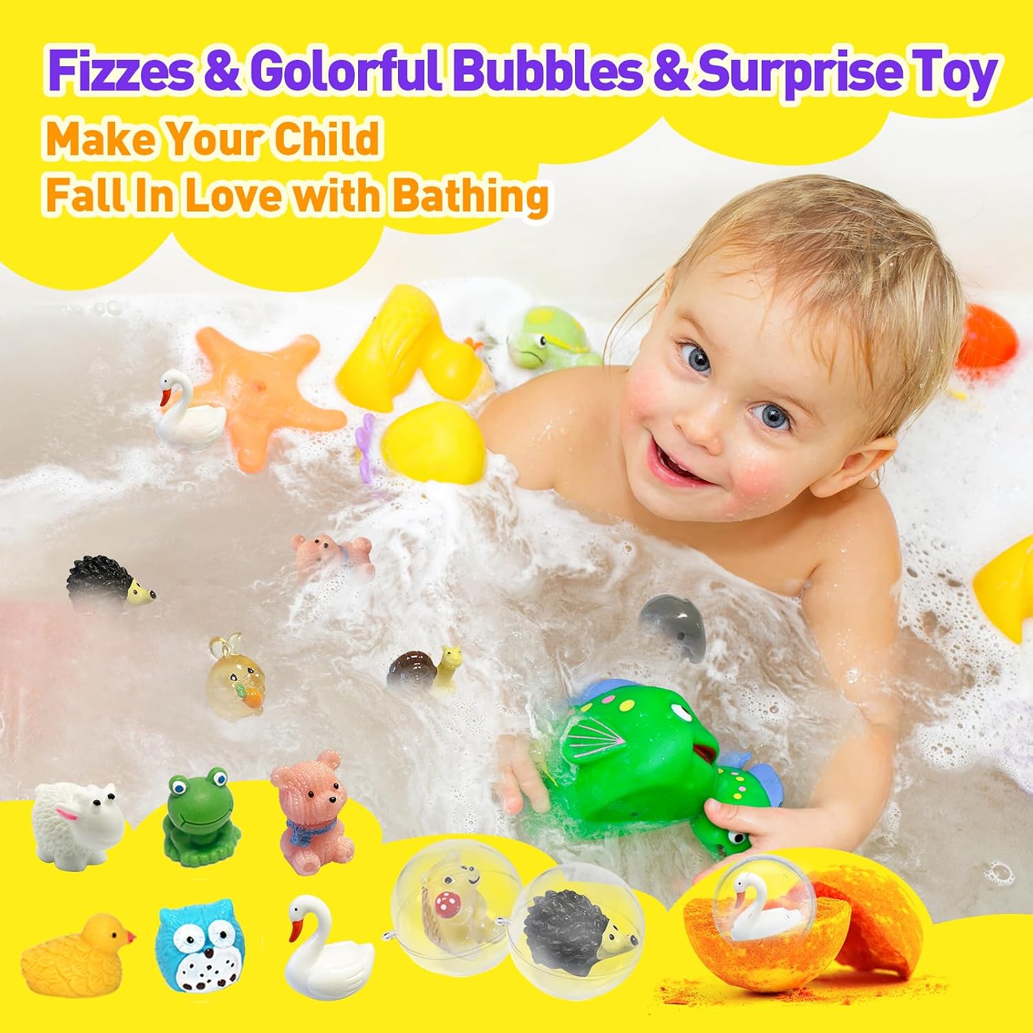 Bath Bombs for Kids with Surprise Inside, 12pcs Bath Bombs with Toys, Organic Colorful Bubble Bath Fizzy Ball