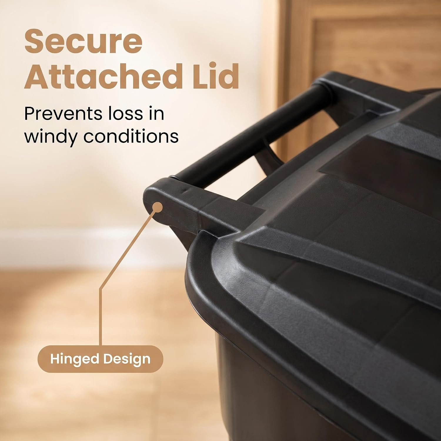 32 Gallon Wheeled Trash Can Heavy Duty Garbage Bin Attached Lid Black | Bottom Grip Handle;Easy Tilt & Dump