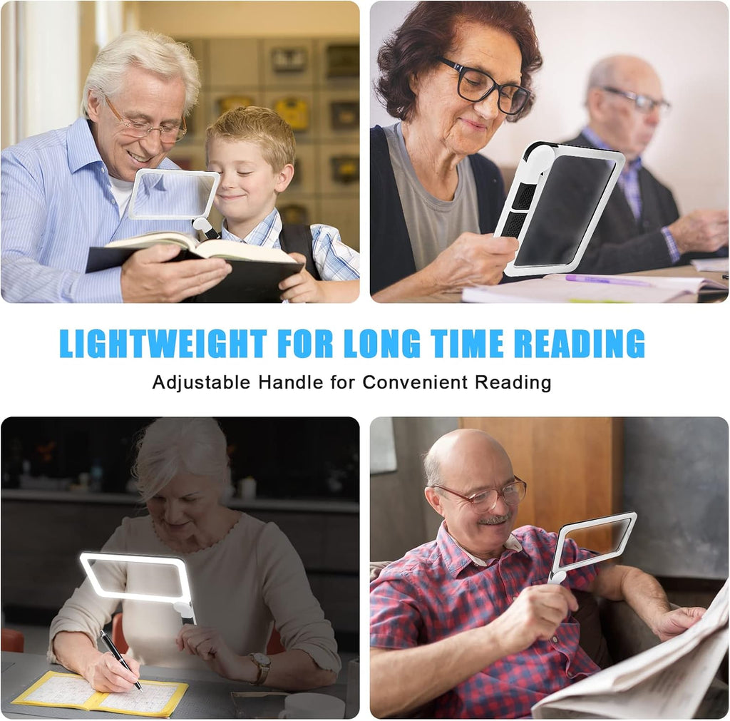 5X Handheld Magnifier for Page Reading - Large Folding Lighted Magnifier with 48 LED Lights (3Modes), Rectangular