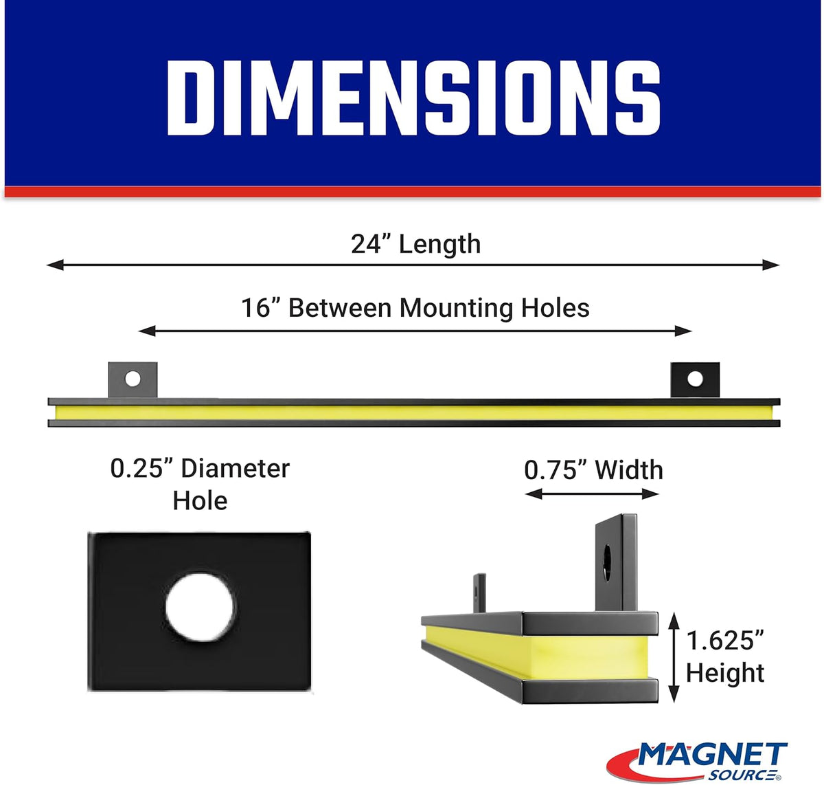 Master Magnetics 24" Magnetic Bar Tool Organizer - Easy to Install Magnet Storage Holder for House, Garage, Shed, or Job Site - Black Powder Coat