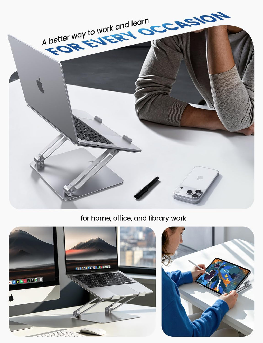 Adjustable Laptop Stand, Portable Laptop Riser, Aluminum Laptop Stand for Desk Foldable, Ergonomic Computer Notebook