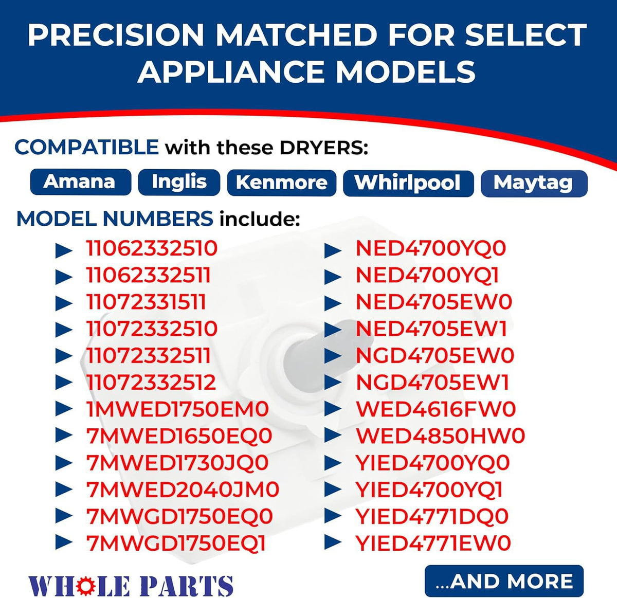 Whole Parts Upgraded Dryer Push-to-Start Switch Part# W10446920