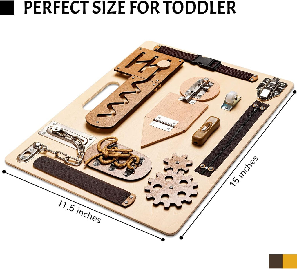 Montessori Busy Board for Toddlers, Wooden Sensory Toys, Preschool Learning Activities for Fine Motor Skills Travel