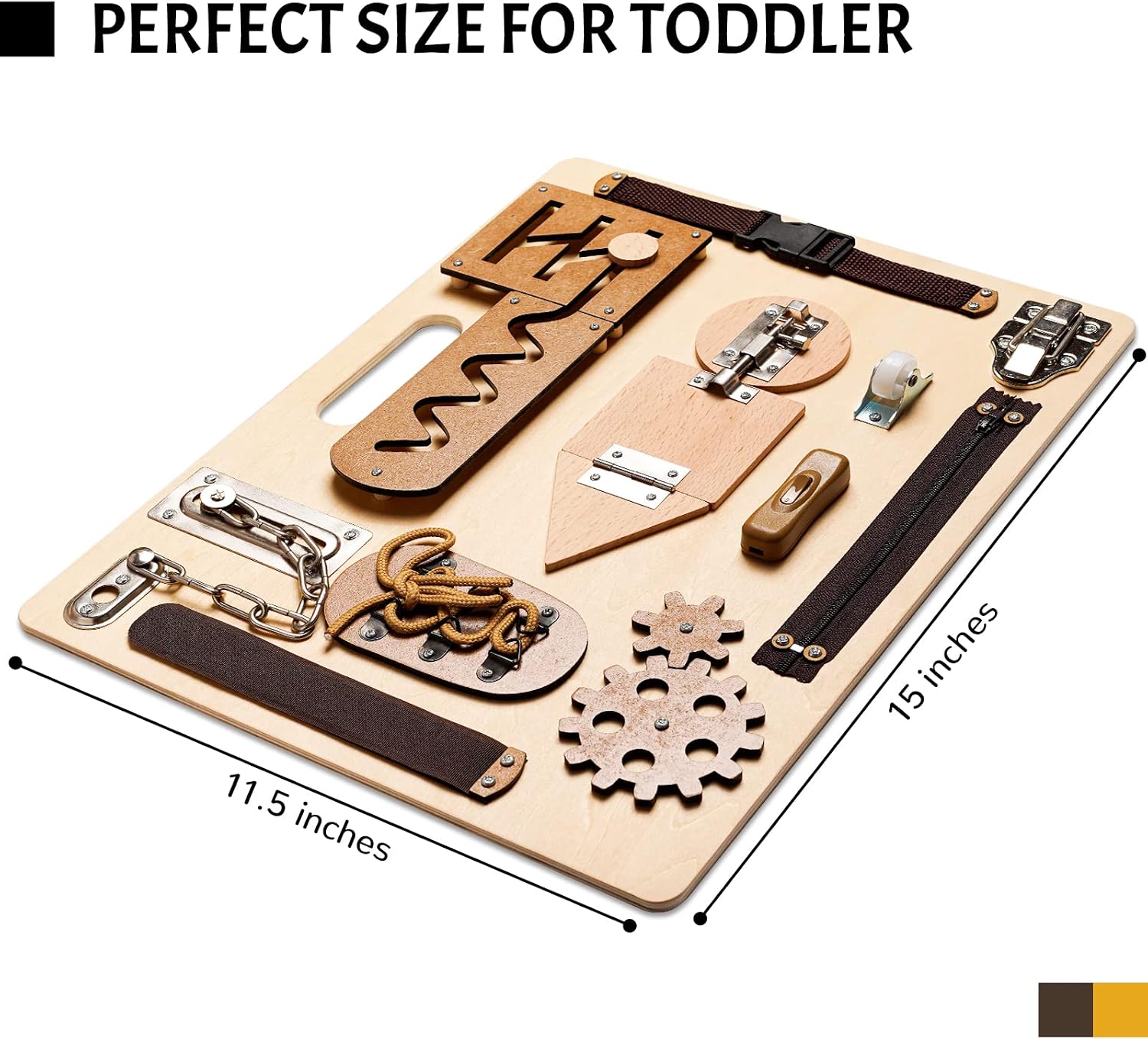 Montessori Busy Board for Toddlers, Wooden Sensory Toys, Preschool Learning Activities for Fine Motor Skills Travel