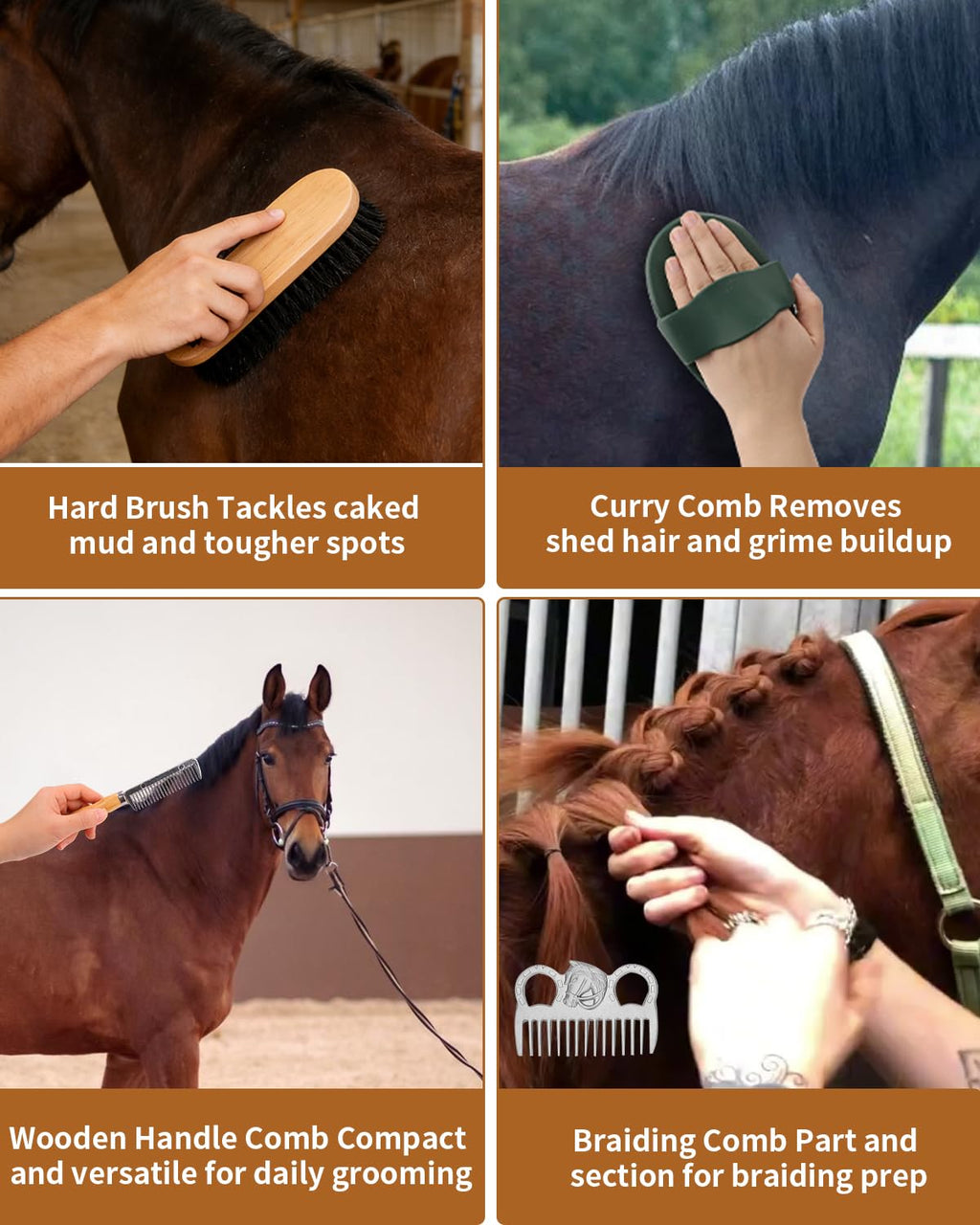 Horse Grooming Kit 13 Piece, Complete Horse Brushes & Grooming Supplies Set with Organizer Bag, Curry Comb, Hoof