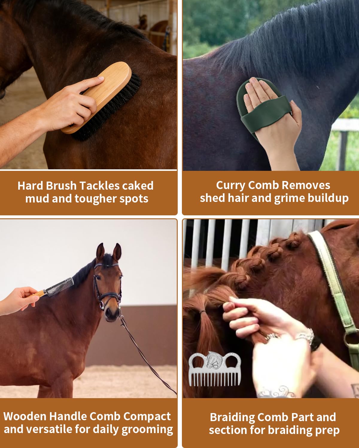 Horse Grooming Kit 13 Piece, Complete Horse Brushes & Grooming Supplies Set with Organizer Bag, Curry Comb, Hoof
