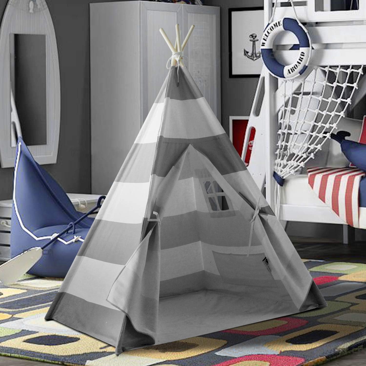 Teepee Tent for Kids Teepee Tent for Boys Indoor Outdoor Play House, Children Teepee Play Tent for Boys,Canvas Tipi