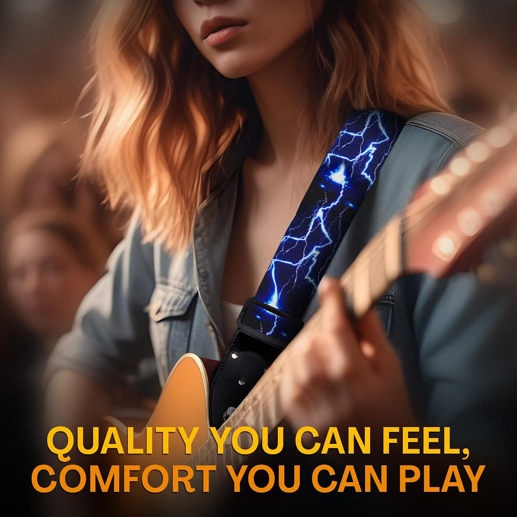 Guitar Strap For Acoustic, Electric and Bass Guitars, Adjustable Padded Leather Ends Guitar Straps For Men and Women