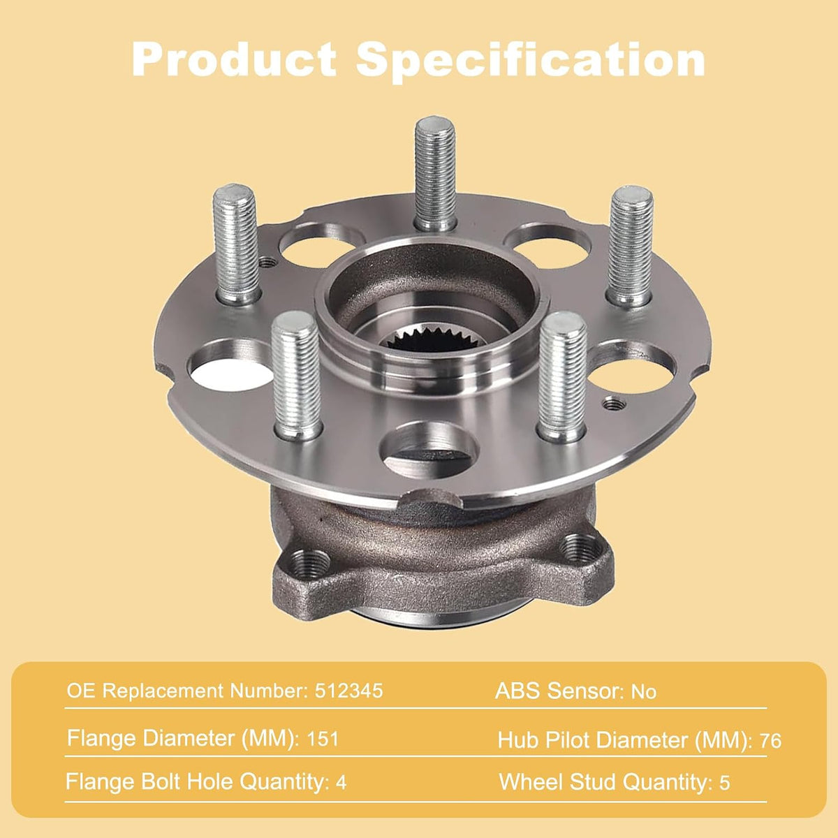 512345 Pair 2 Rear Wheel Hub & Bearing Assembly for 2007-2011 Honda CR-V 4WD, 2007-2018 Acura RDX