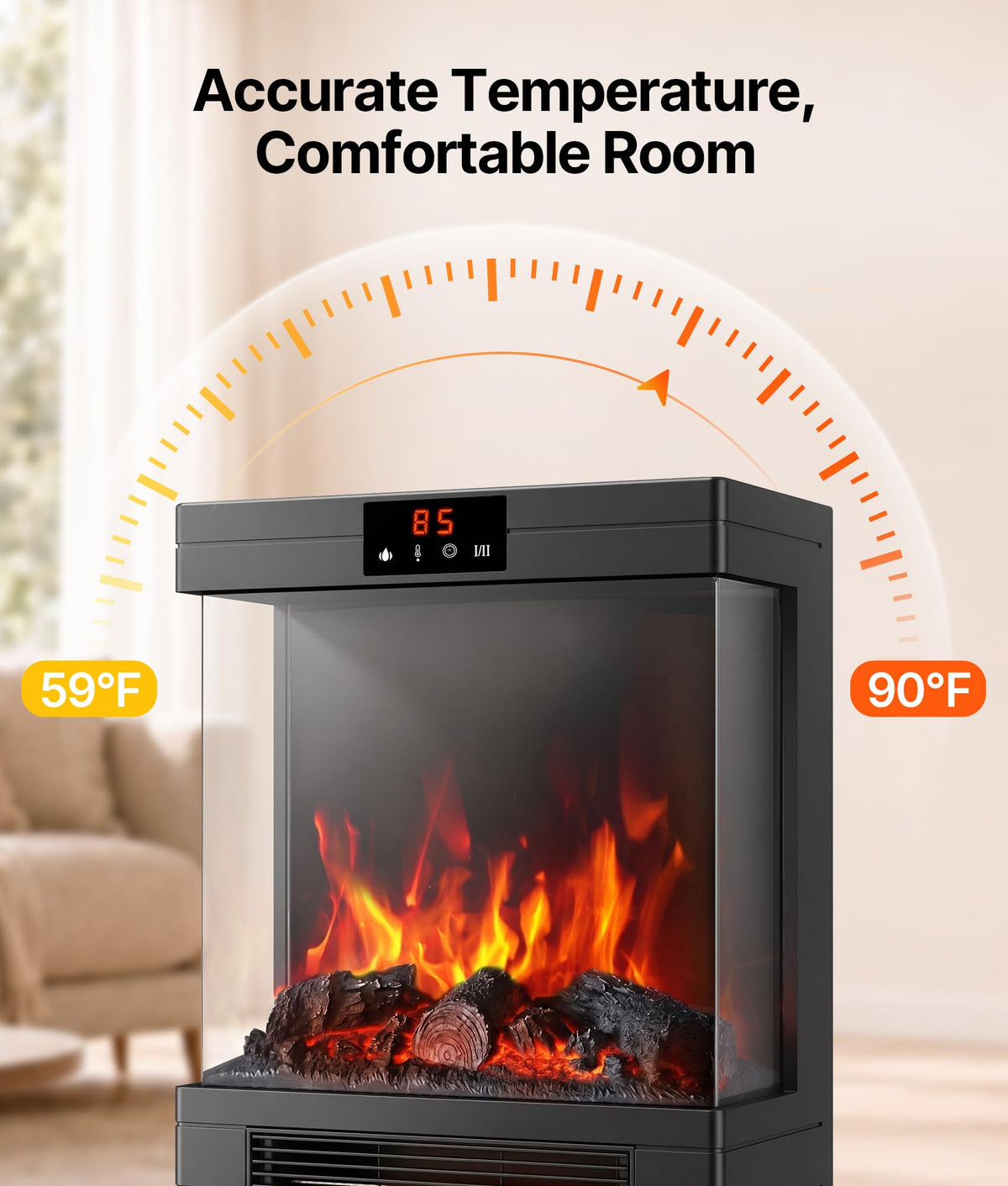 Electric Fireplace Stove Heater with Dual Heat & 3D Flame, 1500W