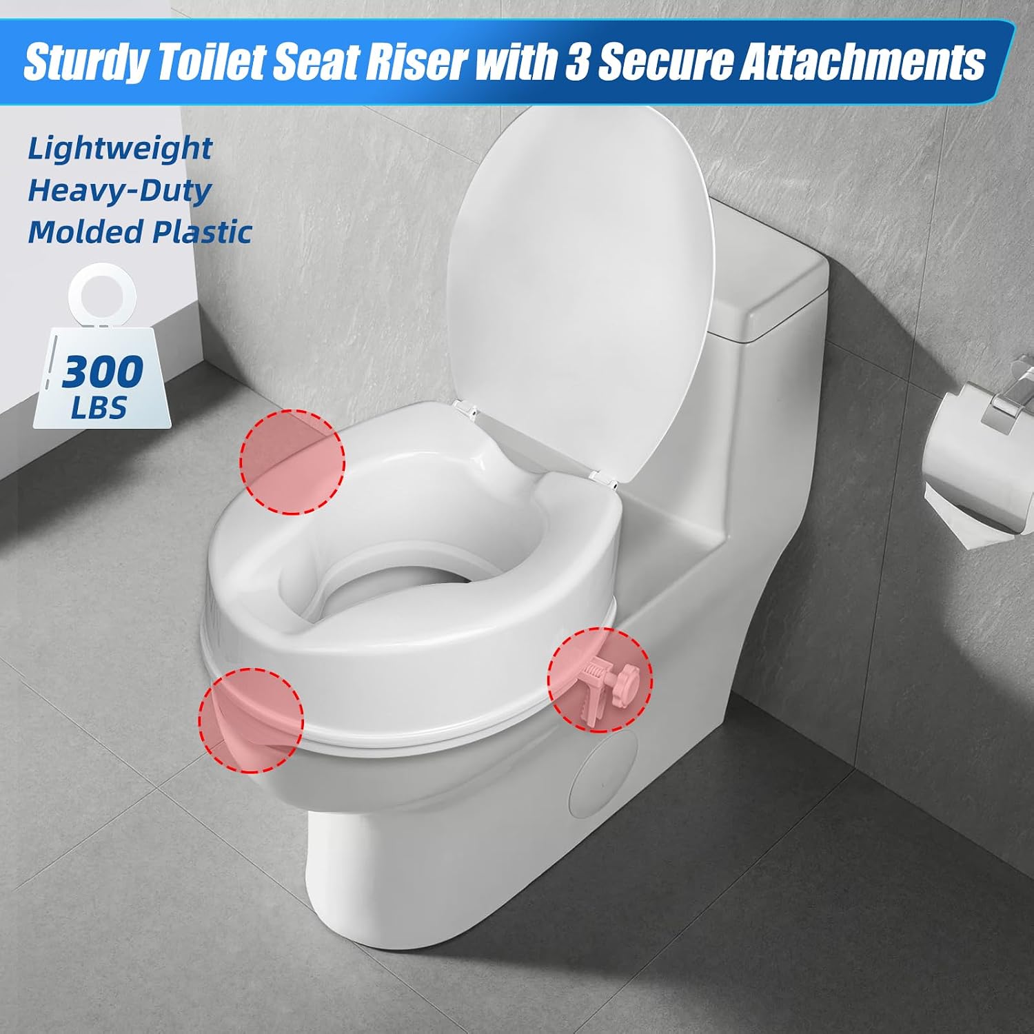Raised Toilet Seat with Lid for Elderly, 6" High Toilet Seat for Elongated or Standard Commode, Raised Toilet Seat