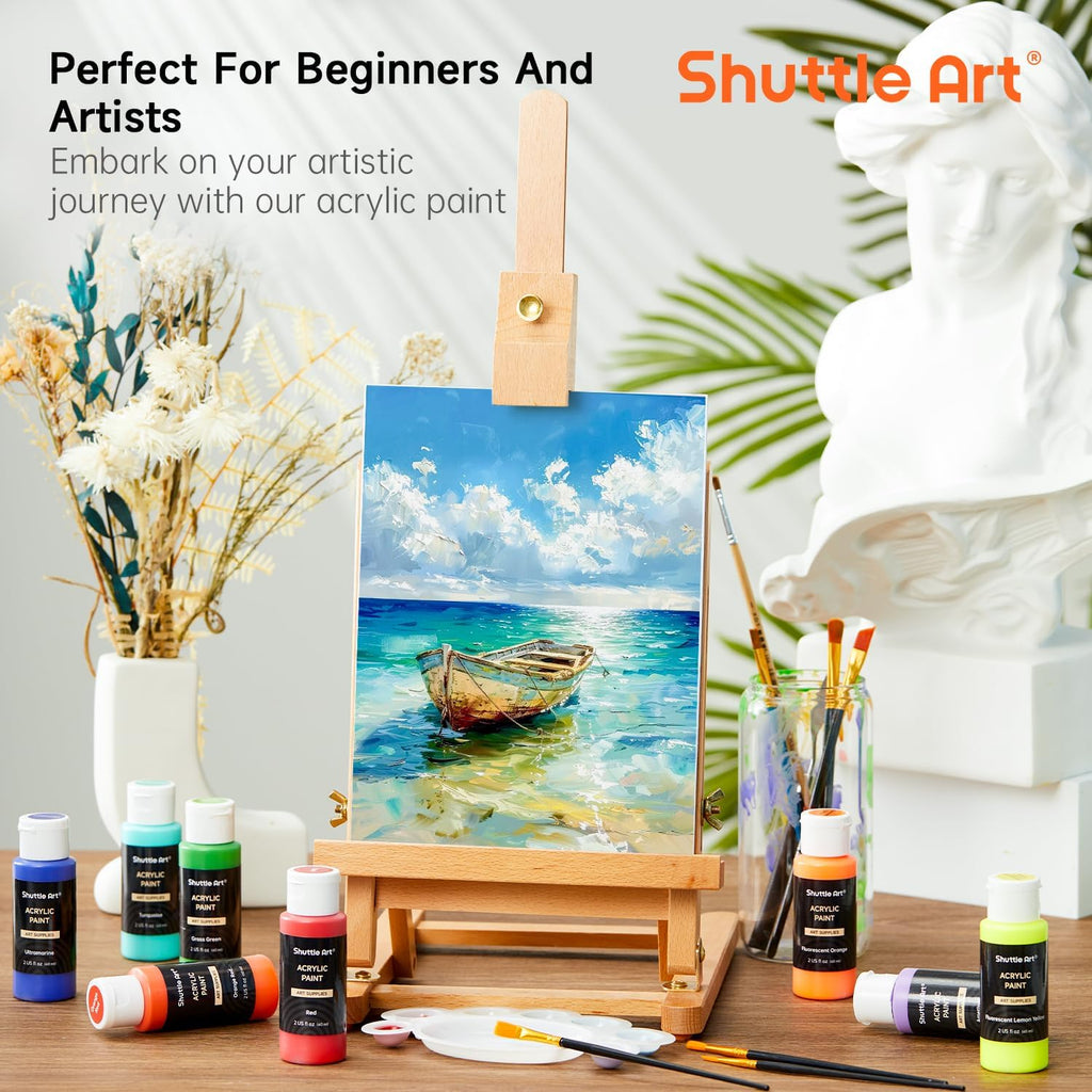 Acrylic Paint, 42 Colors Acrylic Paint Set with 12 Brushes, 2oz/60ml Bottles, Rich Pigmented, Water Proof, Premium