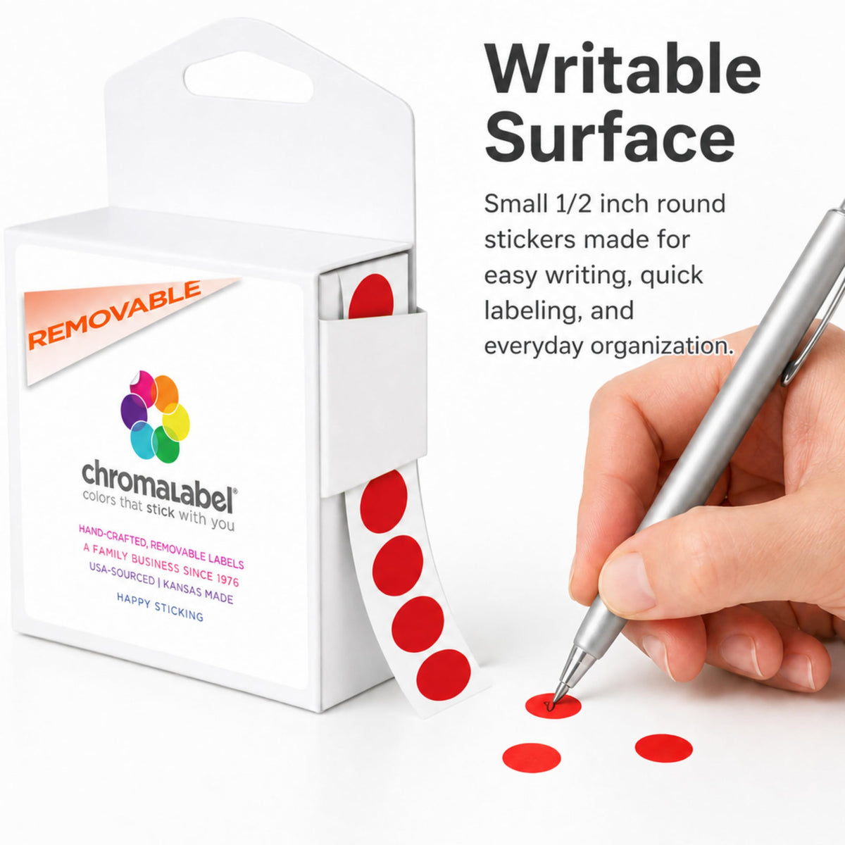 Removable Red Dot Stickers, 1/2 Inch, 1000/Box