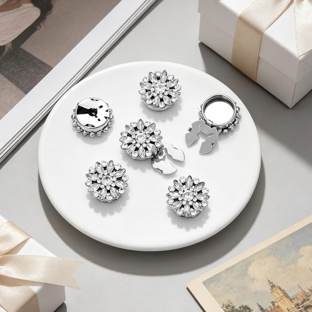 6Pcs Rhinestone Button Covers, Detachable Crystal Embellishment