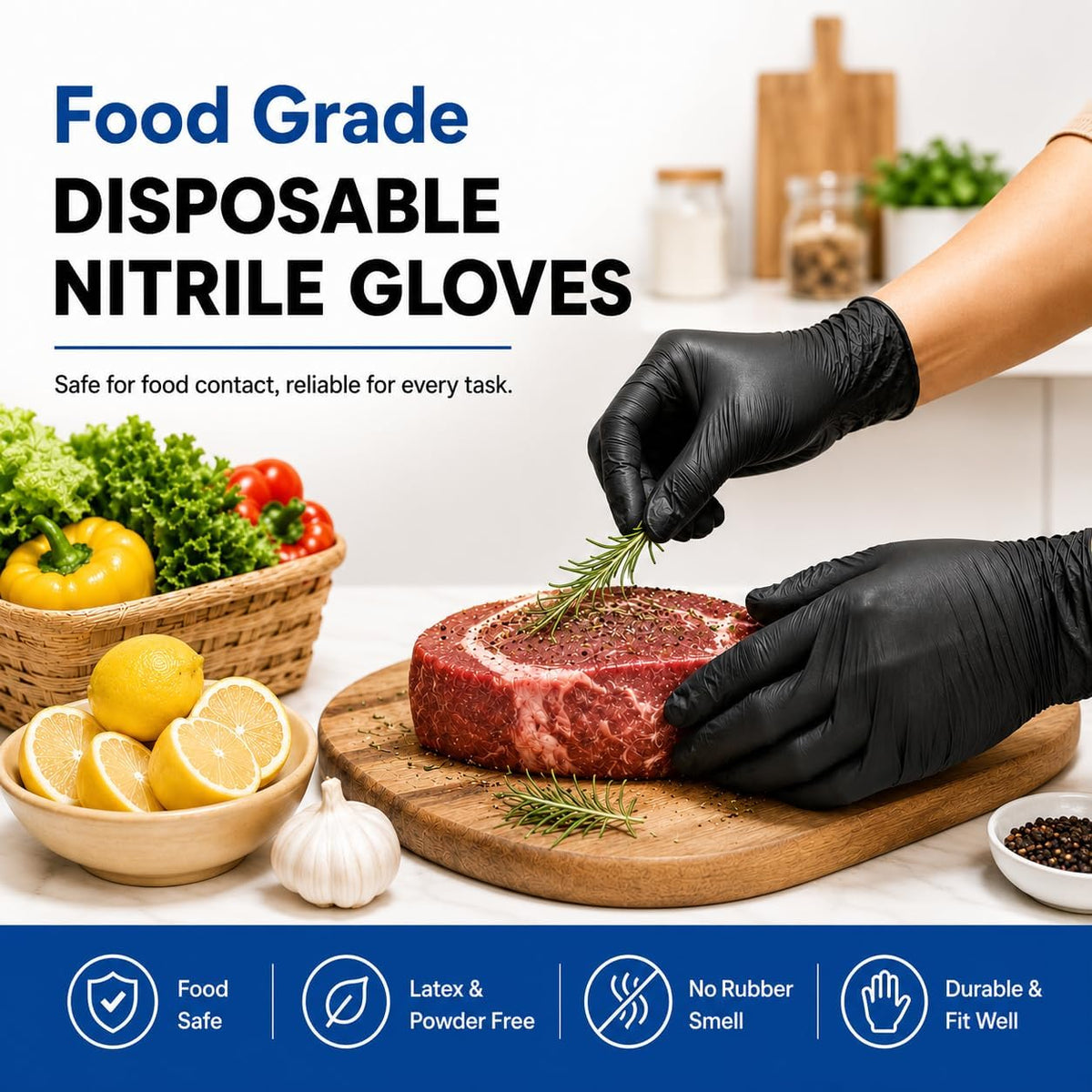 Nitrile Disposable Gloves, Food Grade, 5 Mil, Large 100 Count