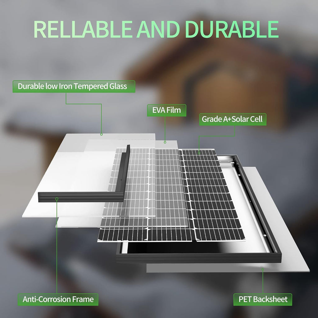 200 Watt Solar Panels, 10BB Monocrystalline 12V 2PCS 100W Solar Panel, 23% High Efficiency PV Module Power Charger