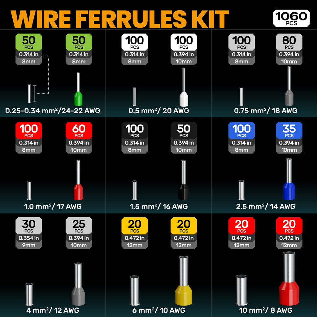 SOMELINE Ferrule Crimping Tool Kit, 24-8 AWG Crimper 18 Sizes Wire Ferrules