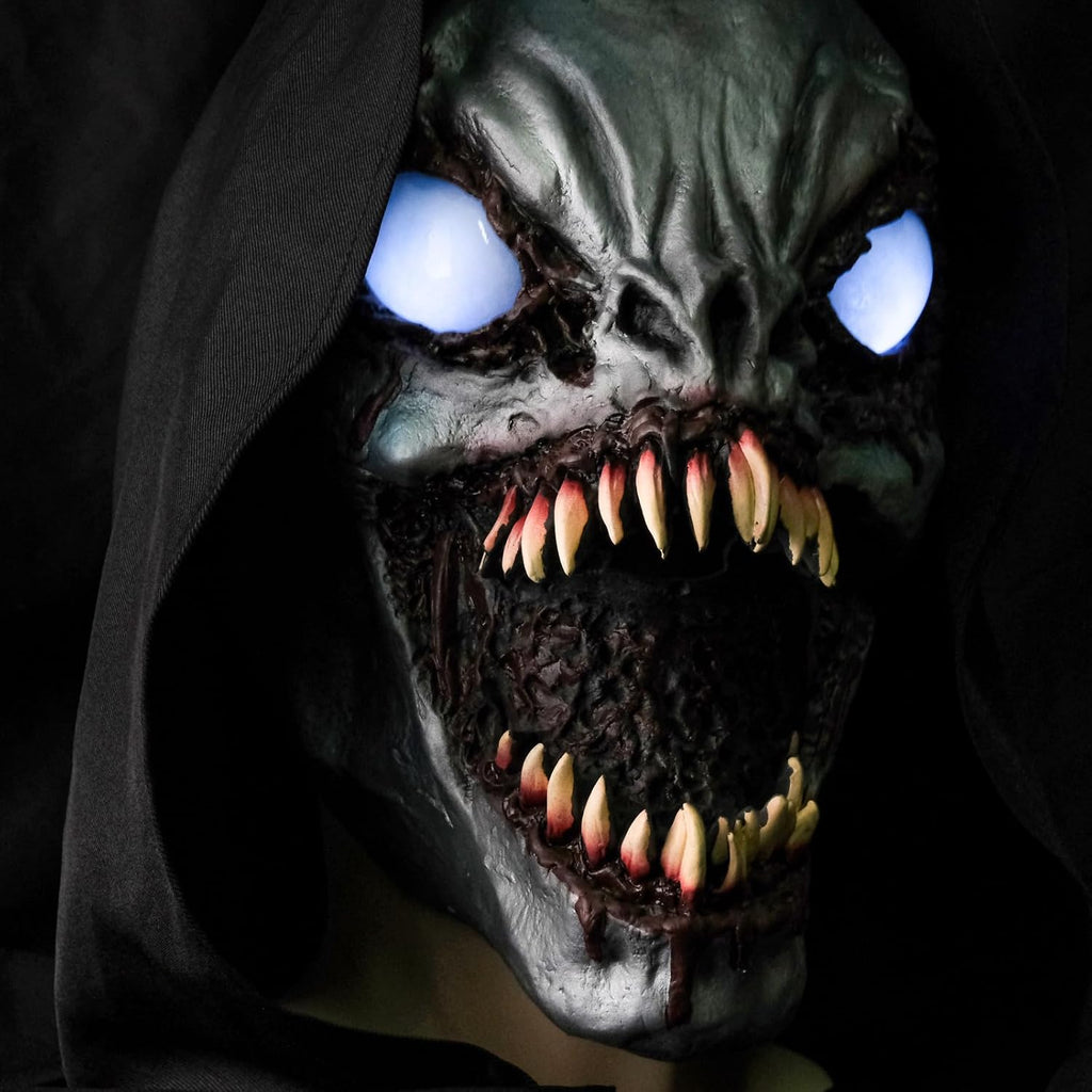 Ghoulish LED Light Up Latex Mask Full Head Demon Monster Halloween Costume | realistic scary horror monster texture