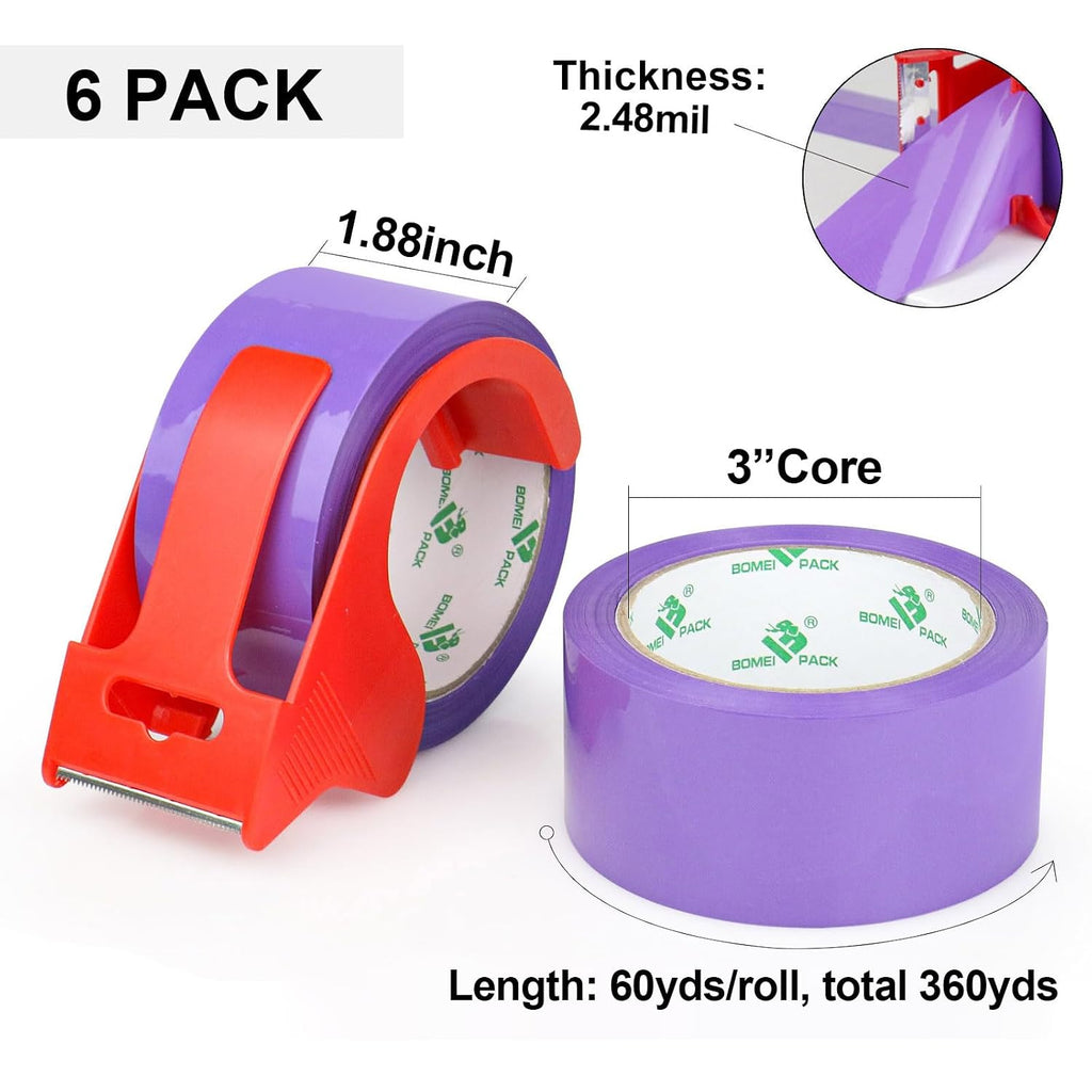 6 Rolls Purple Heavy Duty Packing Tape,1.88 Inches x 60Yards
