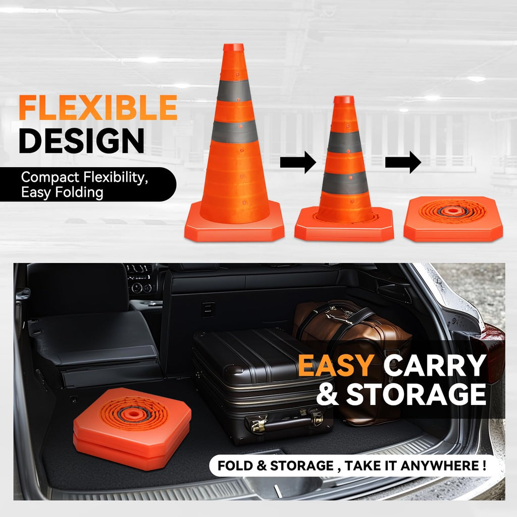 18" Collapsible Traffic Safety Cones, 2-Pack Reflective Orange