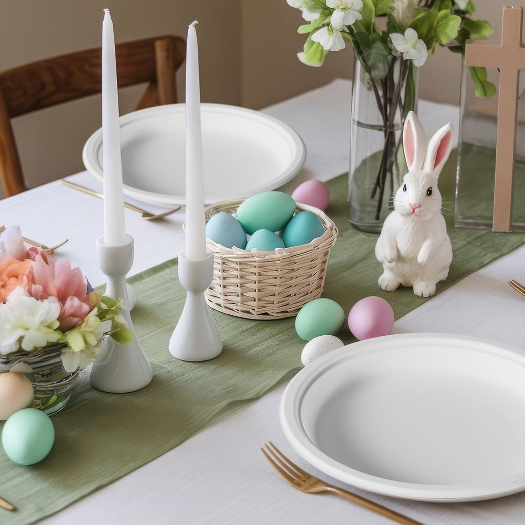 10 in 150 Pack White Compostable Disposable Paper Plates for Party
