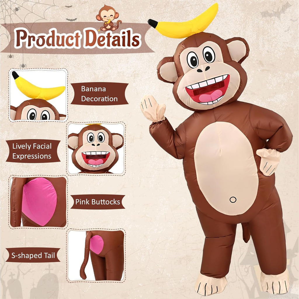 Inflatable Monkey Costume Adult, Blow Up Costume for Halloween | Fits 5' to 6'2", Full Body Inflatable Halloween