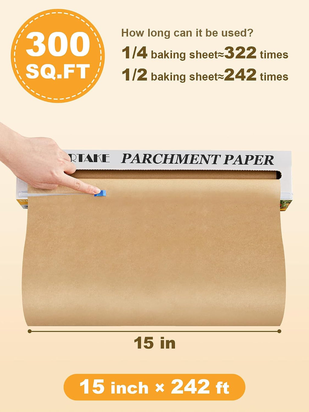 Parchment Paper Roll for Baking, 15 in x 242 ft, 300 sq.ft