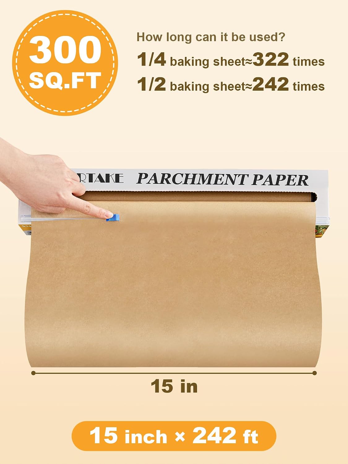 Parchment Paper Roll for Baking, 15 in x 242 ft, 300 sq.ft