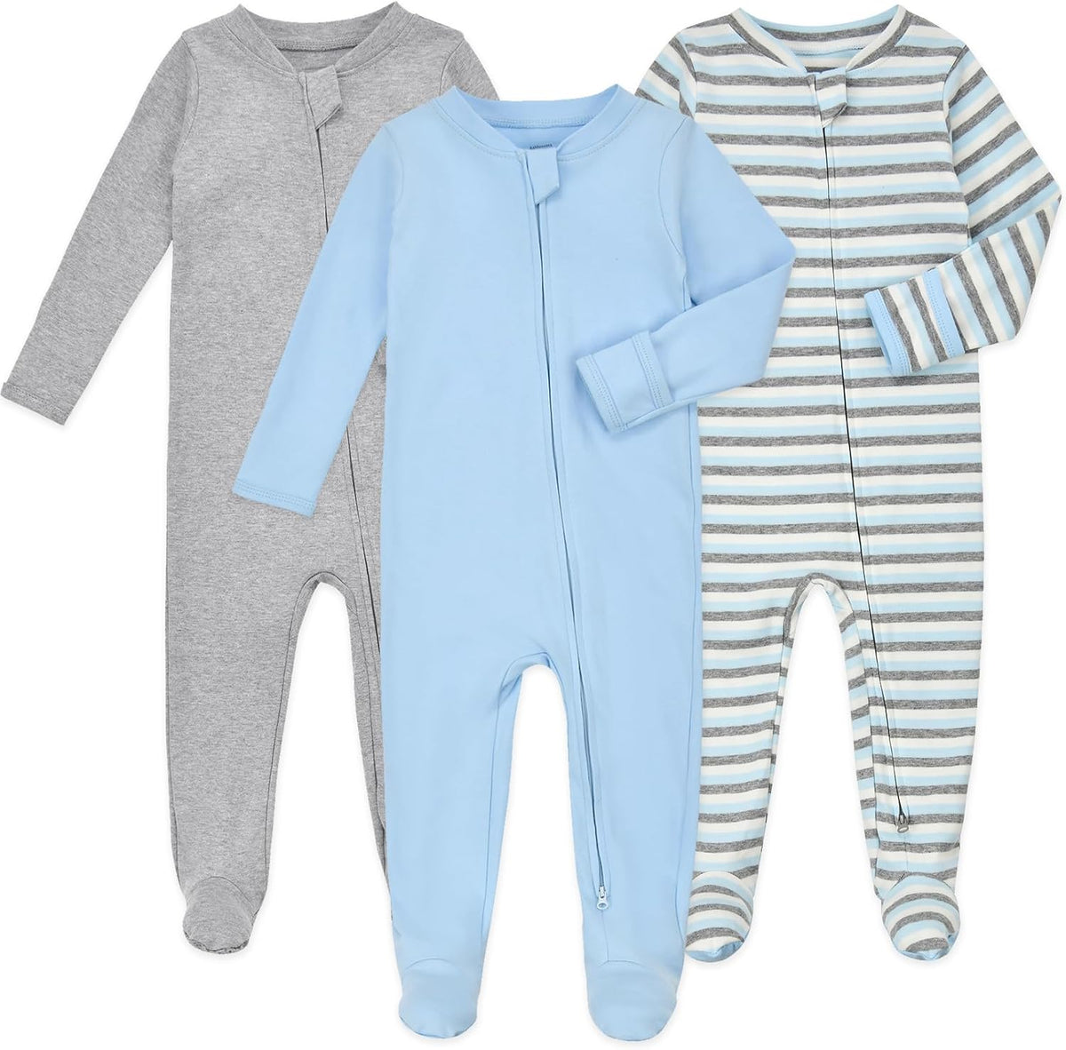 Baby Footie Pajamas Cotton with Mitten Cuffs, Double Zipper