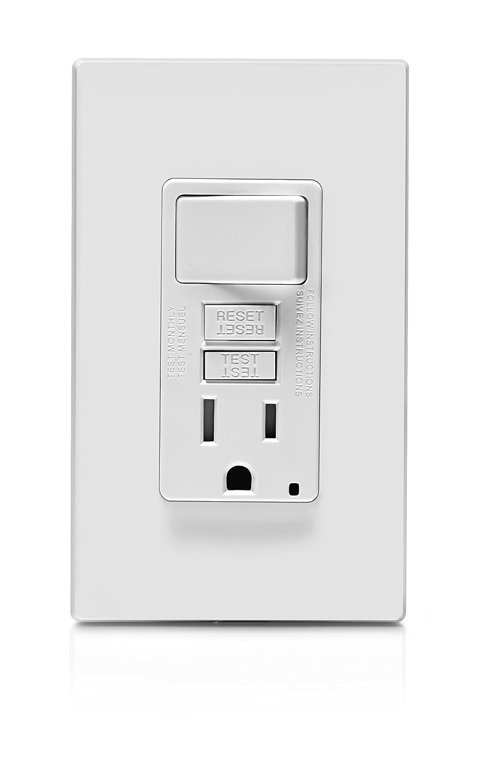 Leviton Slim GFCI Combination Outlet with Switch, 15 Amp, GFSW1-W, White
