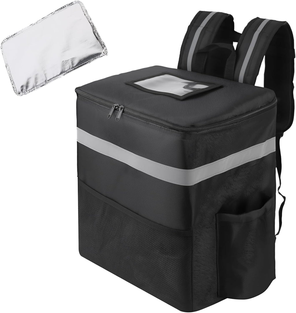 Insulated Food Delivery Backpack, 2 Cup Holders, Hot & Cold, Black