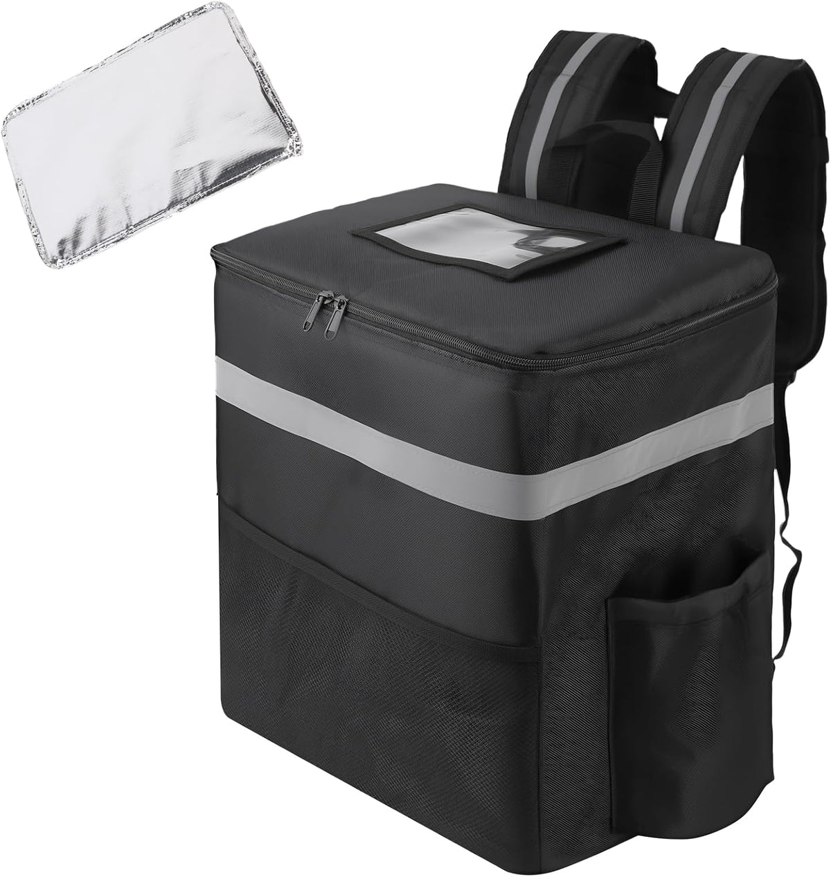 Insulated Food Delivery Backpack, 2 Cup Holders, Hot & Cold, Black