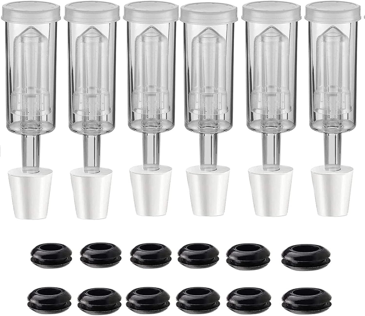 3-Piece Airlock [6 Pack],Fermenting Brewing Airlock Kit with 6PCS #6 Stopper and 12PCS Grommets Fermentation Beer