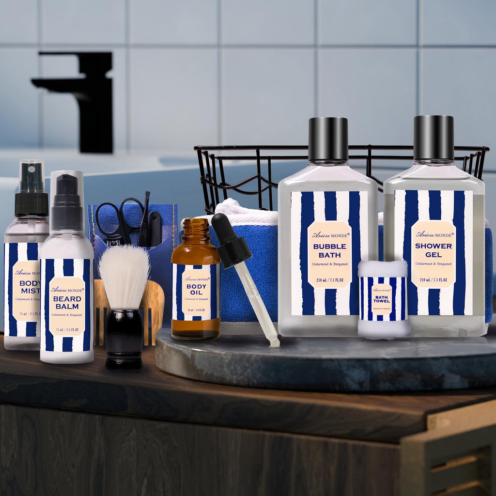Fathers Gifts for Men Dad Bath and Body Gift Sets for Men with 10 Pcs Cedar & Bergamot Spa Gifts Set, Bath Gift Set