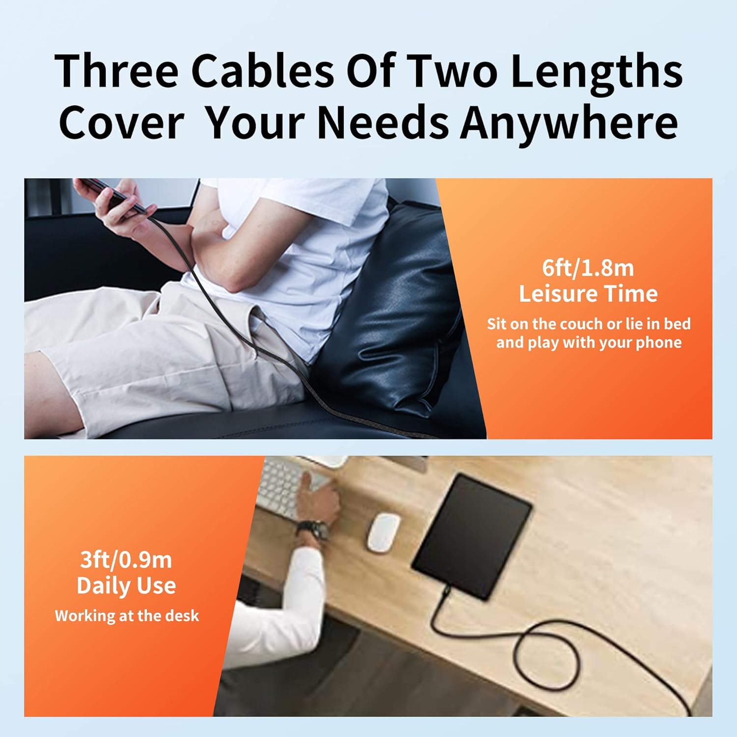 USB-C Cable 3-Pack (3ft/6ft/6ft), USB A to USB-C Fast Charging Cord, Nylon Braided, Compatible with 17/16/15 Pro Max