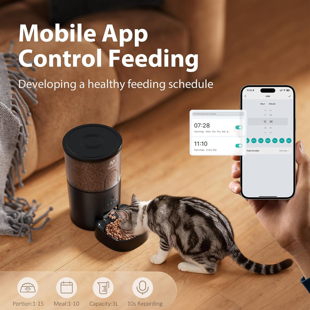 Automatic Cat Feeder with Camera - AI Pet Recognition & Recording, Night Vision, 5G WiFi APP Remote Control, Two-Way