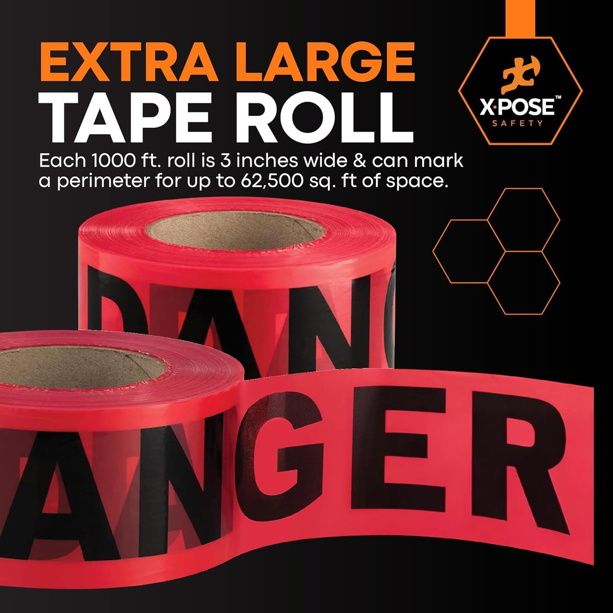 3 Mil Red Danger Tape – (6 Rolls)