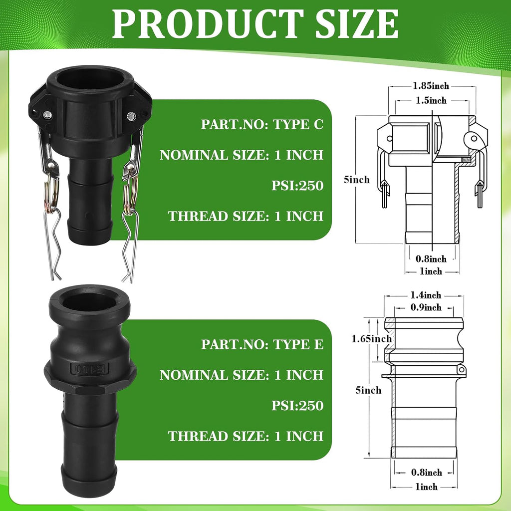 2 Set 1 Inch Camlock Fittings Type C&E