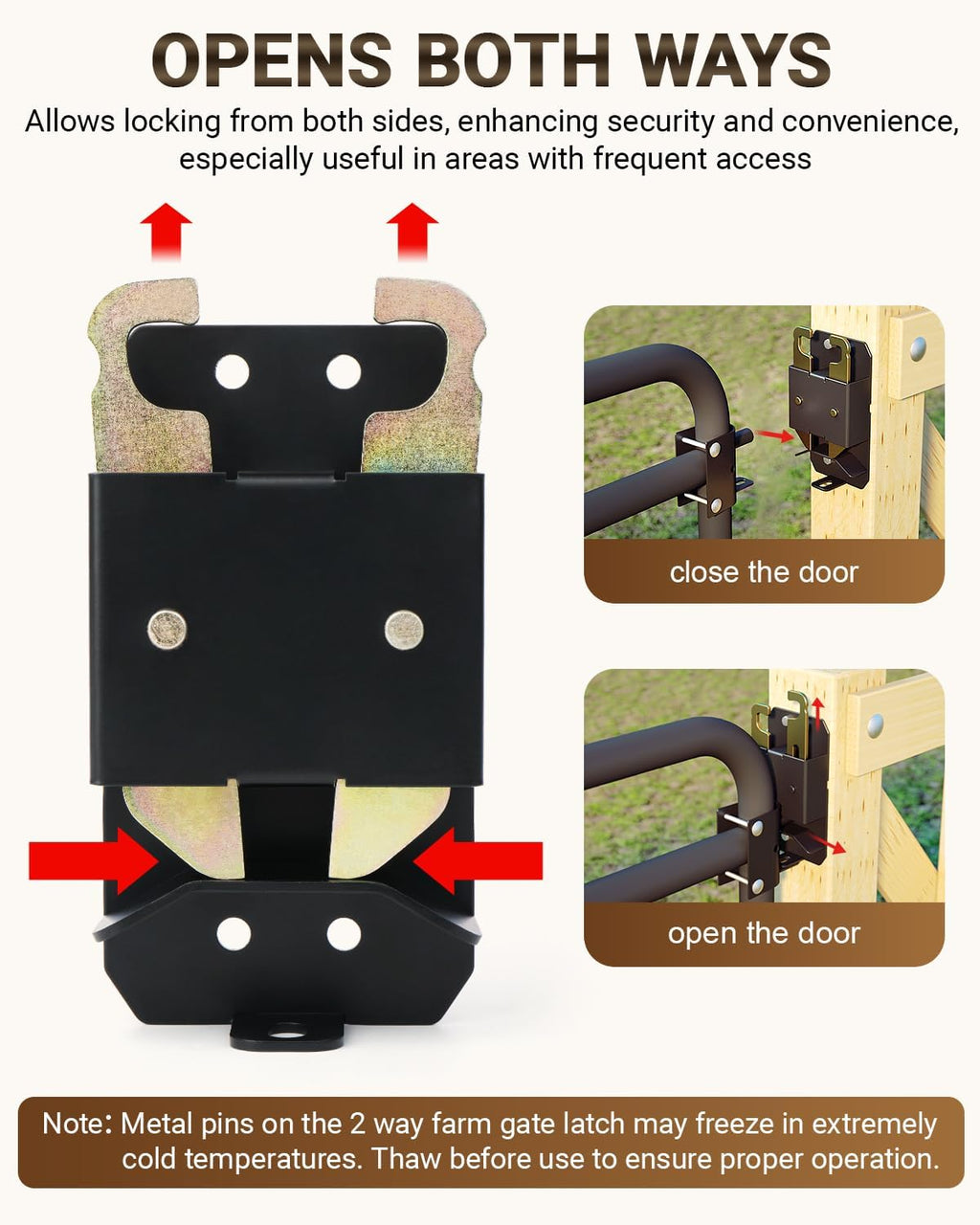 2 Way Farm Gate Latch, 2PC Heavy-Duty Fence Gate Latch with Self-Locking Nut, Black Livestock Gate Latch Compatible