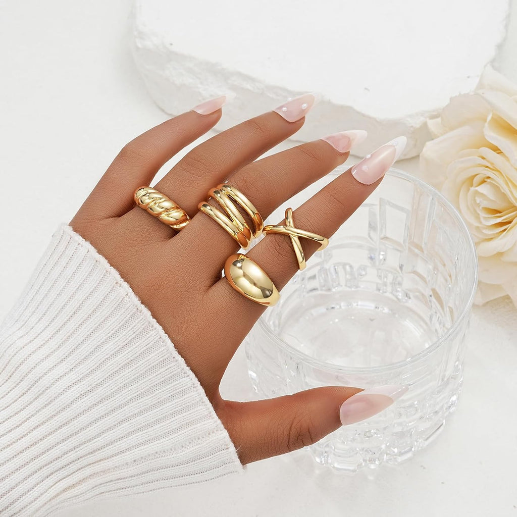 Chunky Gold Rings for Women Non Tarnish, 18K Gold Plated Stackable Thumb Ring, Statement Women Rings Set
