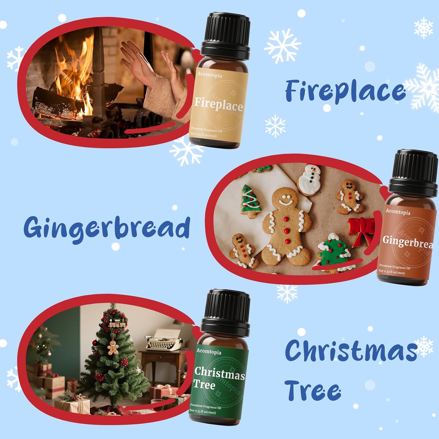 Fragrance Oil Holiday Set, Aromtopia Essential Oils for Candle Soap Making, 6x10ml, Diffuser Oils Scents, Winter