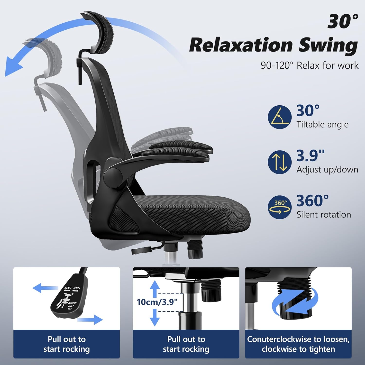 Ergonomic Office Chair, High Back Desk Chair with Flip-up Arms, 300 LBS Mesh Computer Chair with Adjustable Headrest