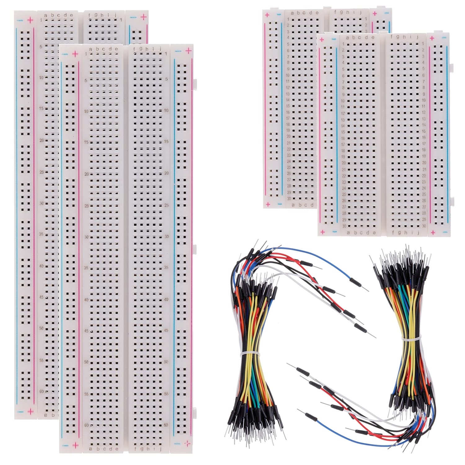 3 Values 130 Pcs Solderless Breadboard 4 Pcs 830 Tie Points & 400 Tie Points & 126 Pcs Flexible Breadboard Jumper Wires