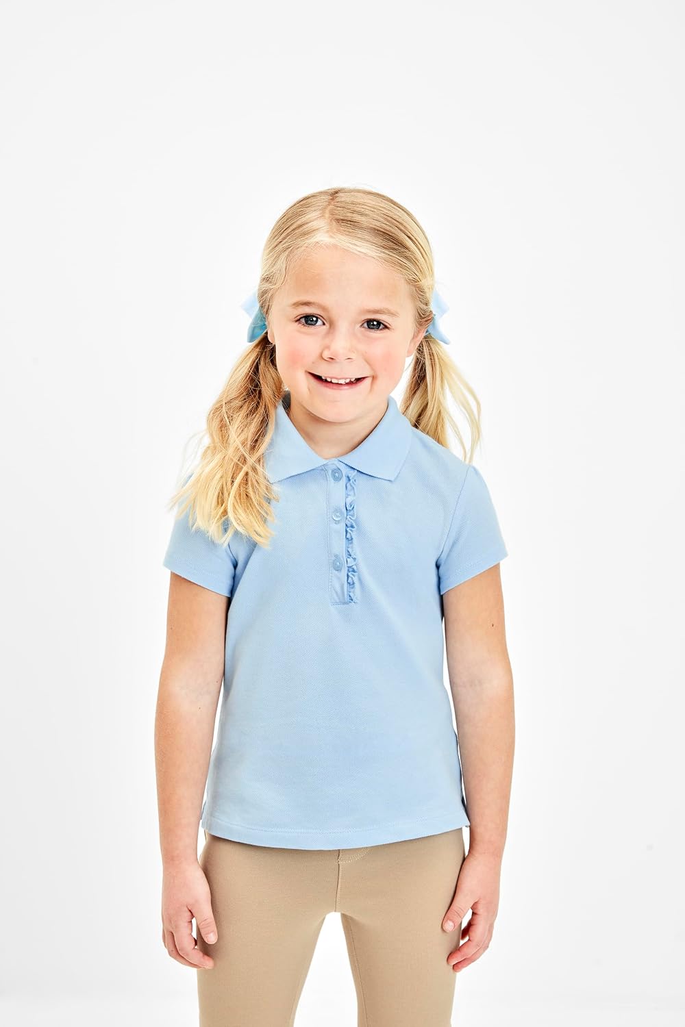 Baby Girls and Toddler Girls Short Sleeve Ruffle Pique Polo, Daybreak, 5T