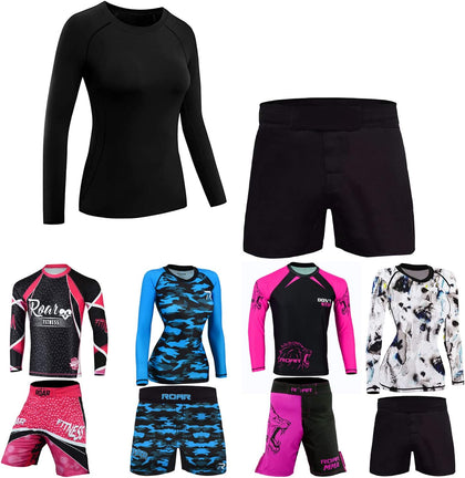 ROAR No Gi Full Set Ladies Sports Bra BJJ Leggings MMA Shorts & Grappling Rash Guard Female Fight Wear (Only For Ladies)